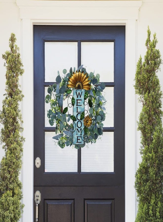 E-view Metal Welcome Sign Rustic Wall Hanging Plaque - Decorative Welcome Flower Signs for Porch Front Door Farmhouse Home Decoration Garden Themed Wreath Ornament (Yellow) - Image 4